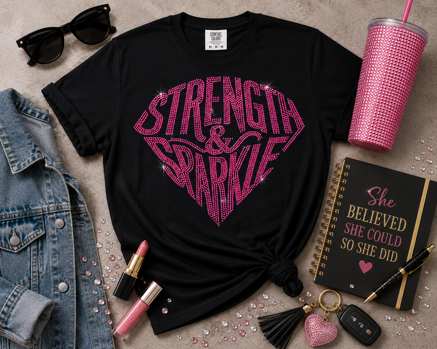 Strength and Sparkle Digital Rhinestone Template | Women’s Empowerment Bling Design