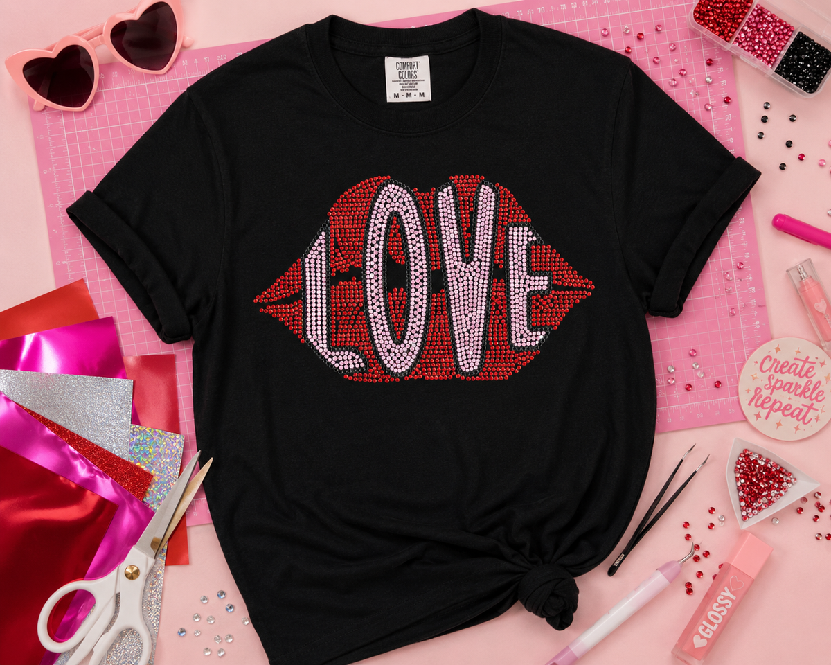 Love Lips Rhinestone Template | Romantic Digital Bling Design Download