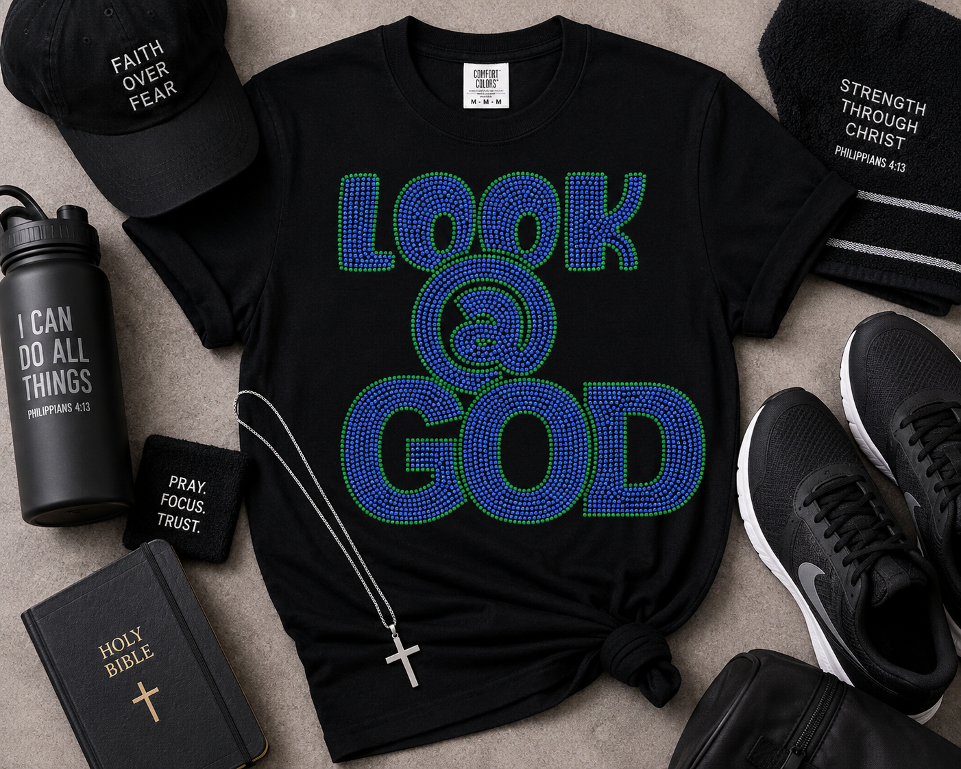LOOK @ GOD Rhinestone Template | Christian Digital Bling Design Download