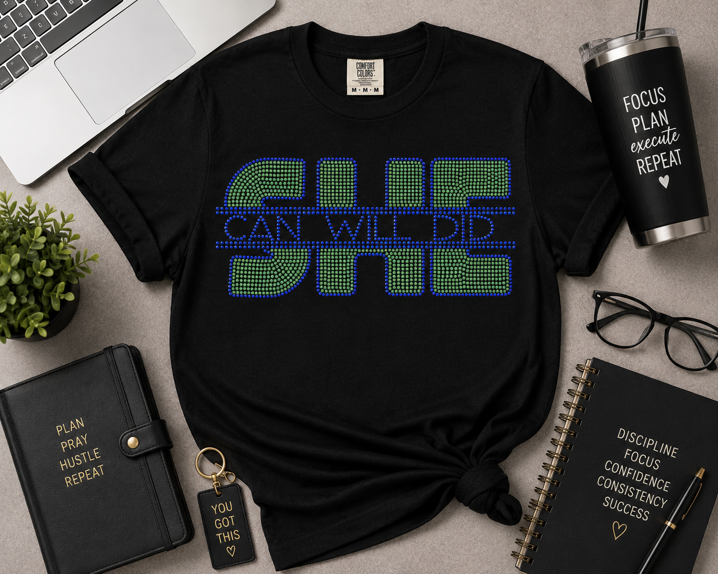 She Can She Will She Did Digital Rhinestone Template | Motivational Bling Design