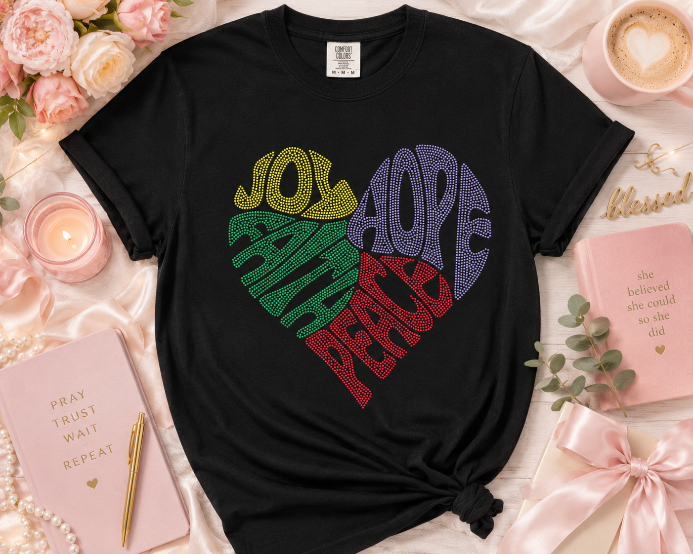 Joy Hope Faith Peace Heart Rhinestone Template | Christian Digital Bling Design Download