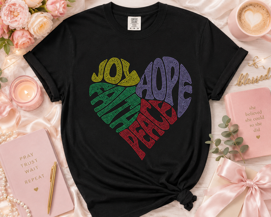 Joy Hope Faith Peace Heart Rhinestone Template | Christian Digital Bling Design Download